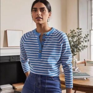 Boden Mariner Henley Shirt Blue Milkshake Striped Long Sleeve Women’s 12